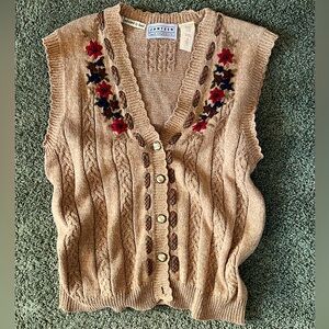 Hand embroidered floral knit vest